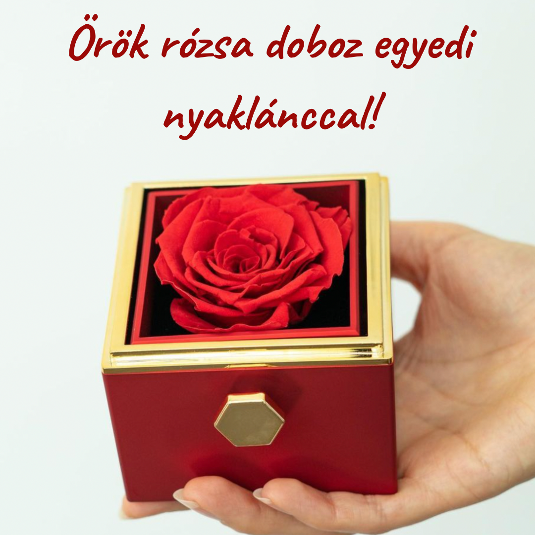 Egyedi gravírozott nyaklánc örök rózsa díszdobozban